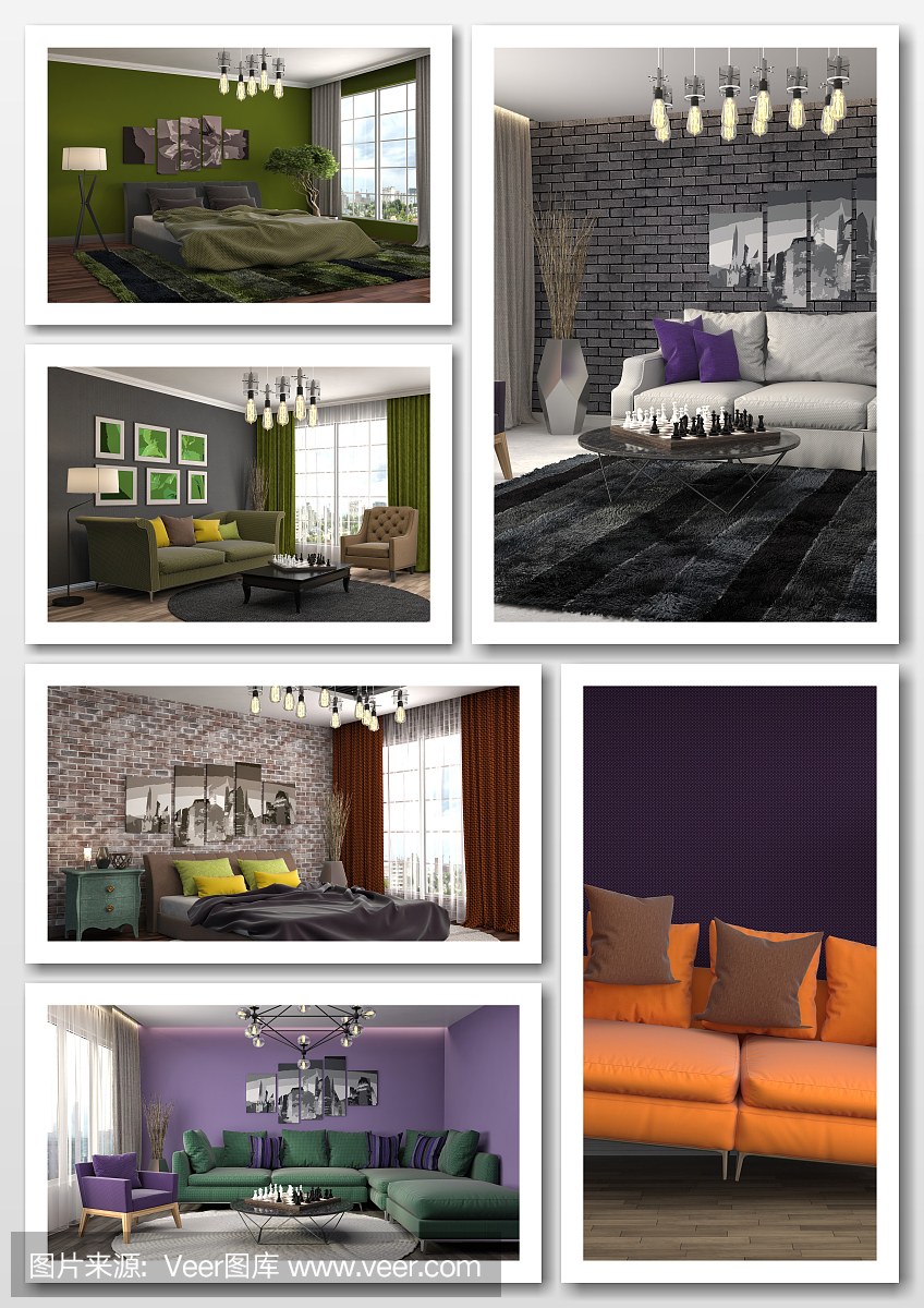 現(xiàn)代家居室內(nèi)拼貼畫。三維演示