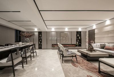 新中式風格新房別墅客廳餐廳裝潢設計